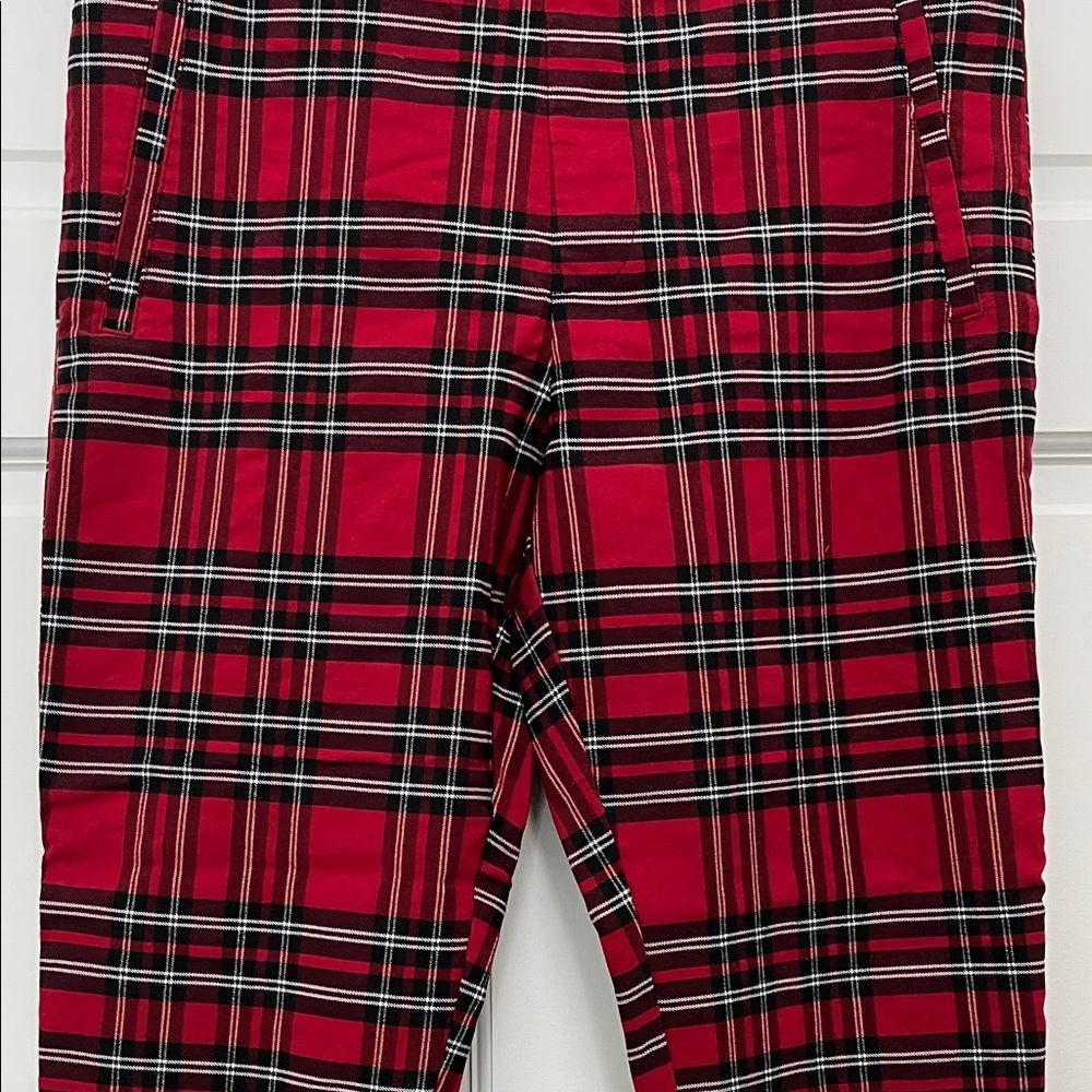 Zara Red and Black Tartan Plaid Pull On Skinny Pants - Size Large - Picture 4 of 15